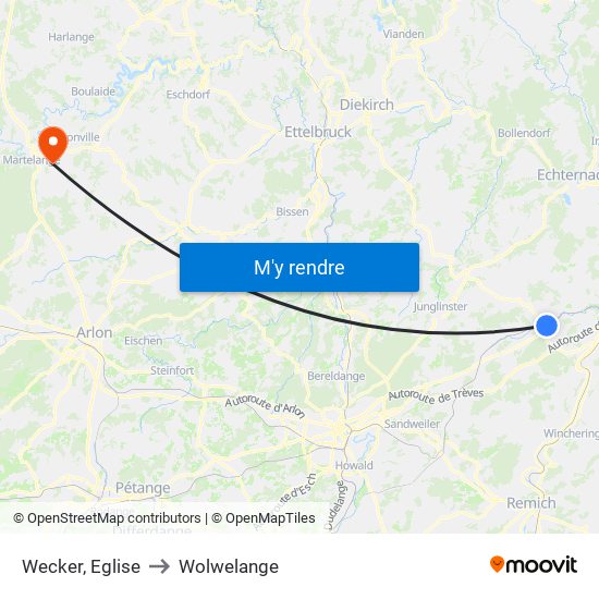 Wecker, Eglise to Wolwelange map