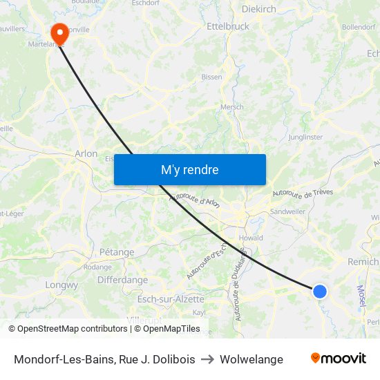 Mondorf-Les-Bains, Rue J. Dolibois to Wolwelange map