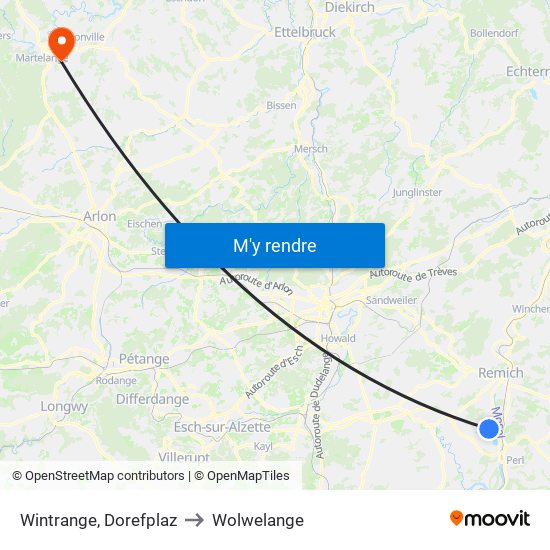 Wintrange, Dorefplaz to Wolwelange map