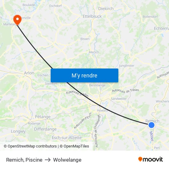 Remich, Piscine to Wolwelange map