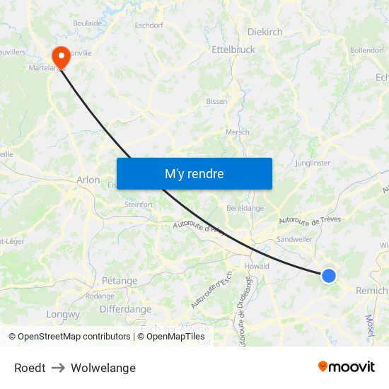 Roedt to Wolwelange map