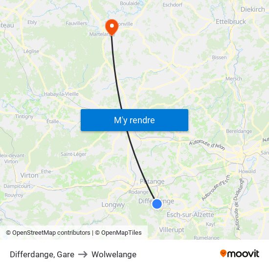 Differdange, Gare to Wolwelange map