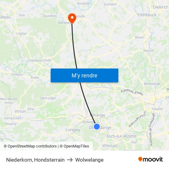 Niederkorn, Hondsterrain to Wolwelange map