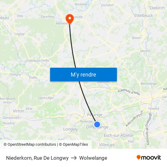Niederkorn, Rue De Longwy to Wolwelange map