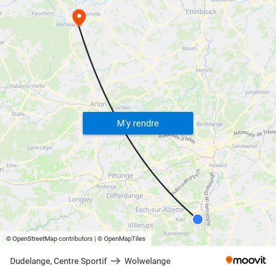 Dudelange, Centre Sportif to Wolwelange map