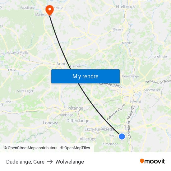 Dudelange, Gare to Wolwelange map