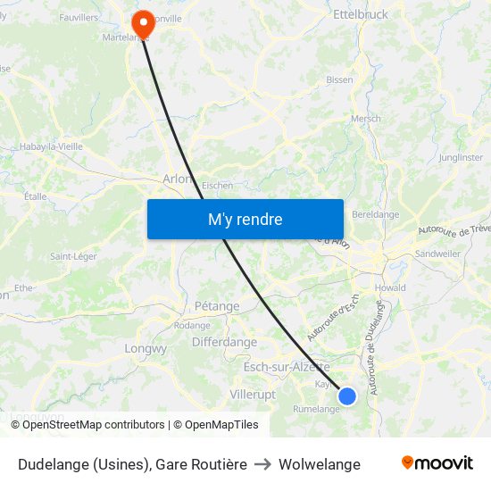 Dudelange (Usines), Gare Routière to Wolwelange map