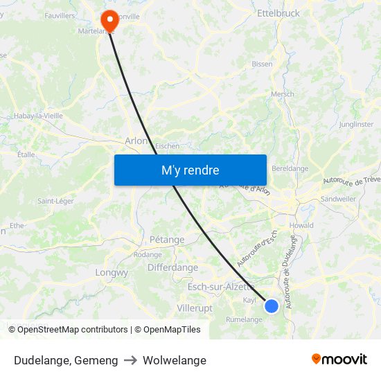 Dudelange, Gemeng to Wolwelange map