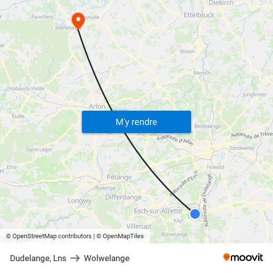 Dudelange, Lns to Wolwelange map