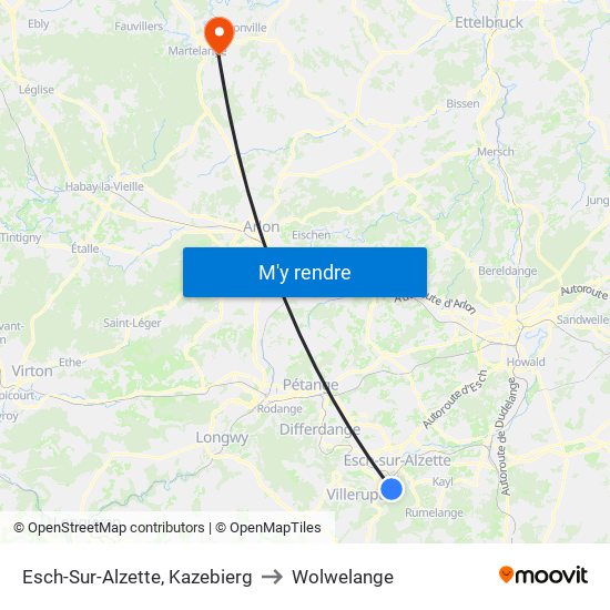 Esch-Sur-Alzette, Kazebierg to Wolwelange map