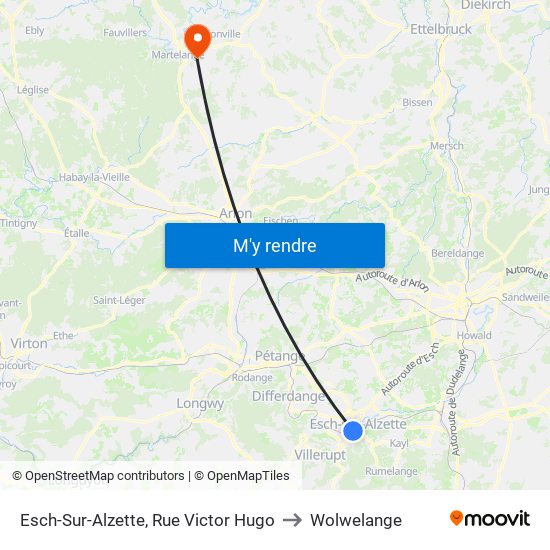 Esch-Sur-Alzette, Rue Victor Hugo to Wolwelange map