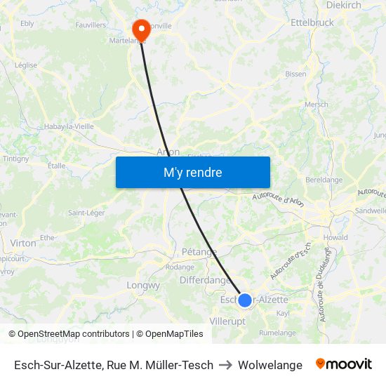 Esch-Sur-Alzette, Rue M. Müller-Tesch to Wolwelange map