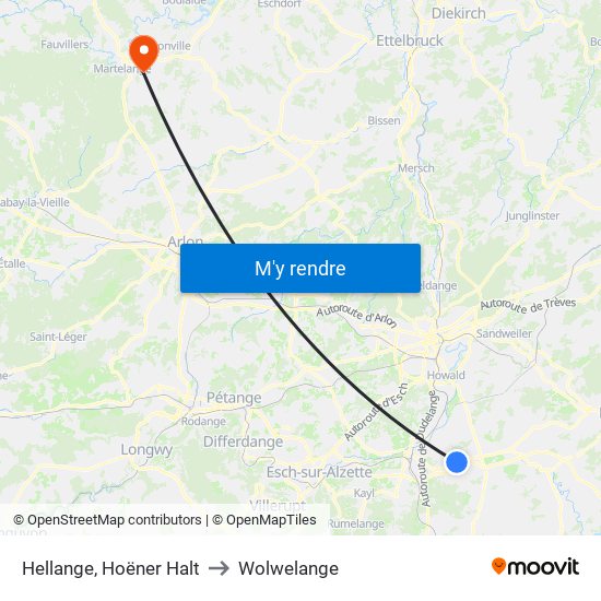 Hellange, Hoëner Halt to Wolwelange map