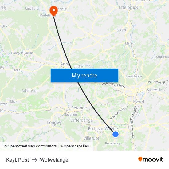 Kayl, Post to Wolwelange map