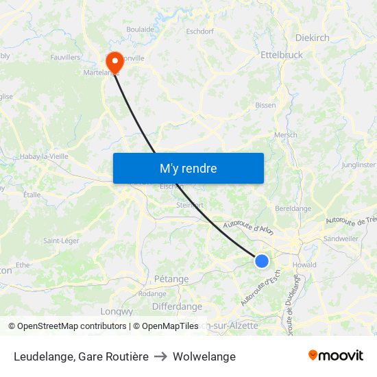 Leudelange, Gare Routière to Wolwelange map