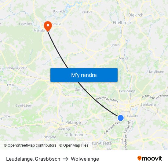Leudelange, Grasbösch to Wolwelange map