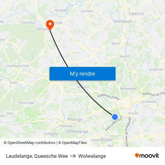 Leudelange, Queesche Wee to Wolwelange map