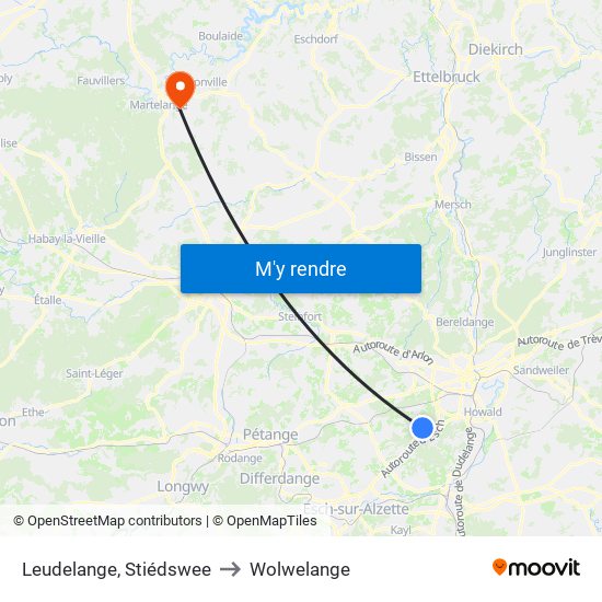 Leudelange, Stiédswee to Wolwelange map