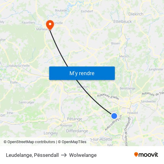 Leudelange, Pëssendall to Wolwelange map