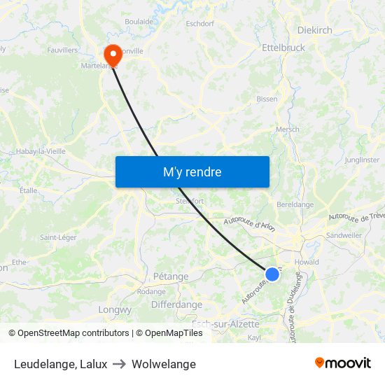 Leudelange, Lalux to Wolwelange map