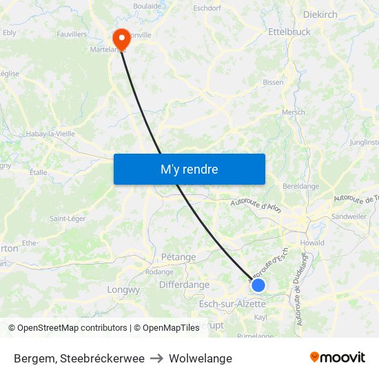 Bergem, Steebréckerwee to Wolwelange map