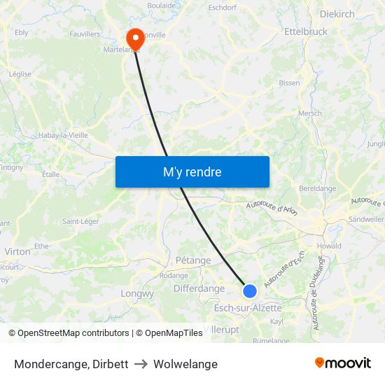 Mondercange, Dirbett to Wolwelange map