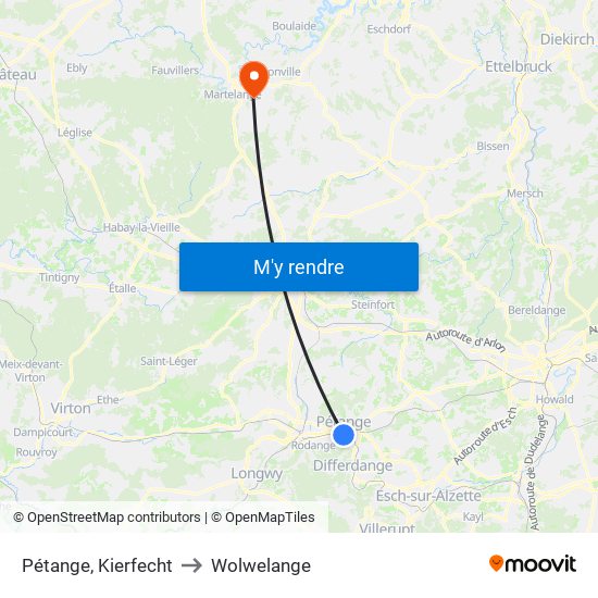 Pétange, Kierfecht to Wolwelange map