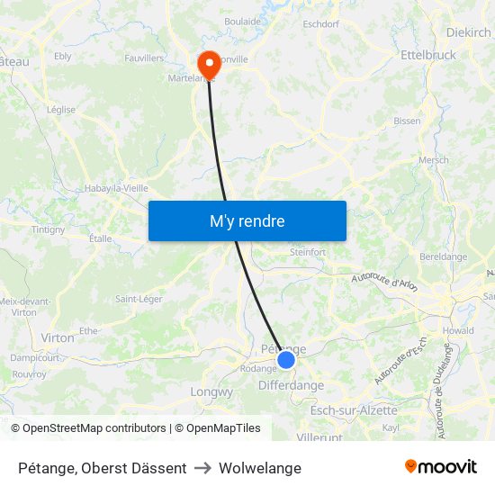 Pétange, Oberst Dässent to Wolwelange map