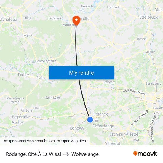 Rodange, Cité À La Wissi to Wolwelange map