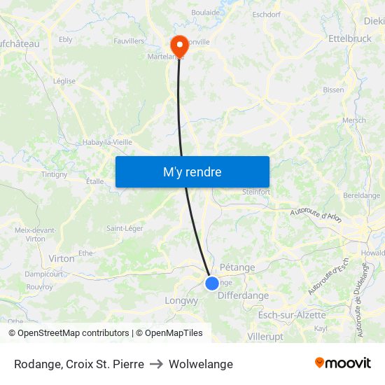 Rodange, Croix St. Pierre to Wolwelange map