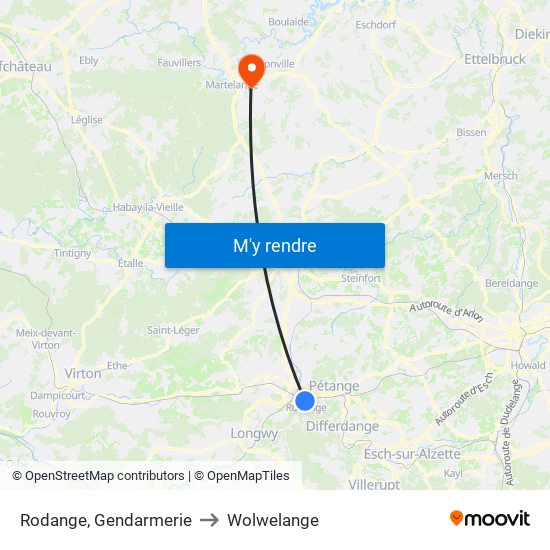 Rodange, Gendarmerie to Wolwelange map