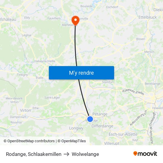 Rodange, Schlaakemillen to Wolwelange map