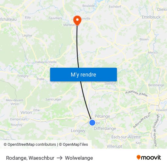 Rodange, Waeschbur to Wolwelange map