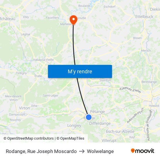 Rodange, Rue Joseph Moscardo to Wolwelange map