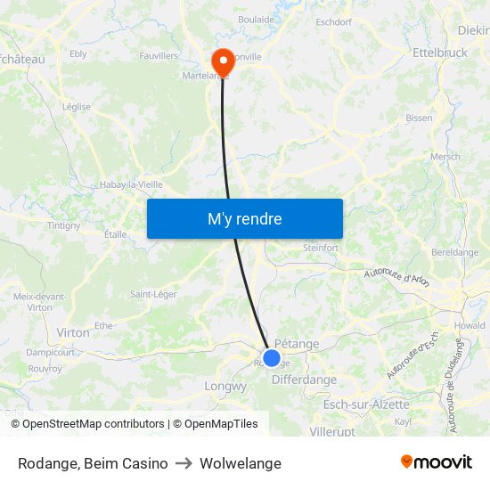 Rodange, Beim Casino to Wolwelange map