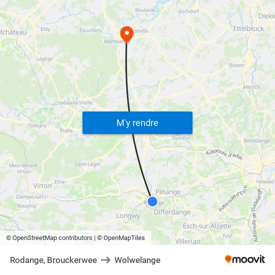 Rodange, Brouckerwee to Wolwelange map