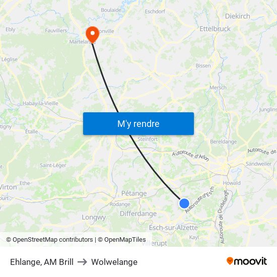 Ehlange, AM Brill to Wolwelange map