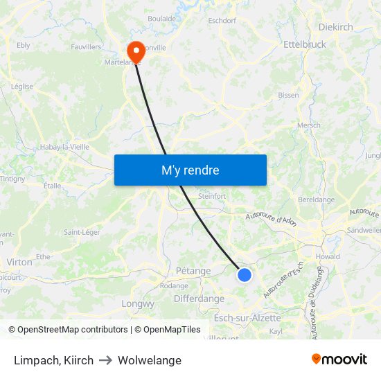 Limpach, Kiirch to Wolwelange map