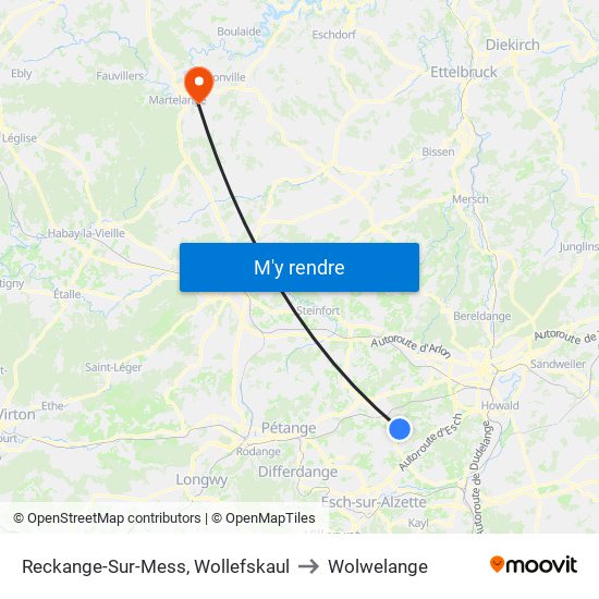 Reckange-Sur-Mess, Wollefskaul to Wolwelange map