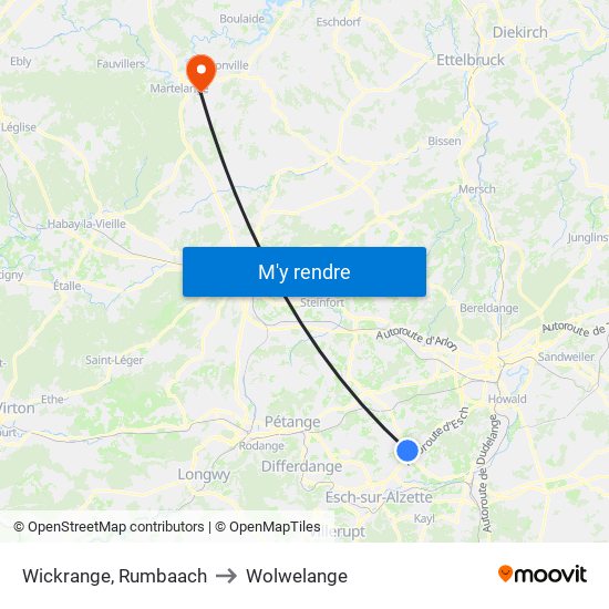 Wickrange, Rumbaach to Wolwelange map