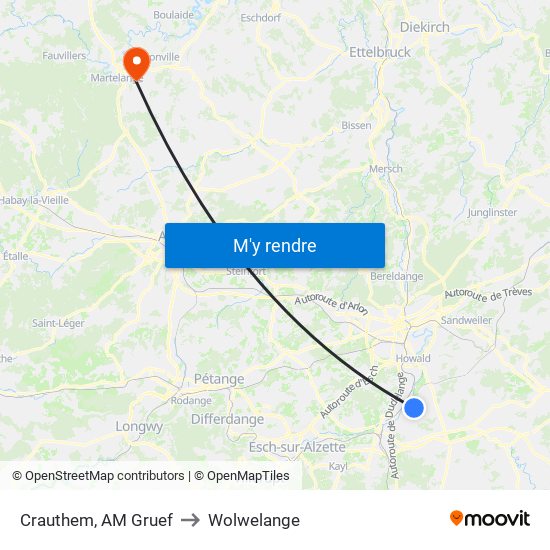 Crauthem, AM Gruef to Wolwelange map