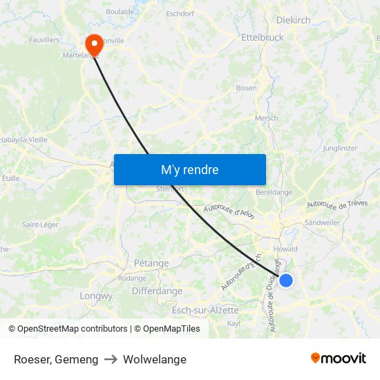 Roeser, Gemeng to Wolwelange map