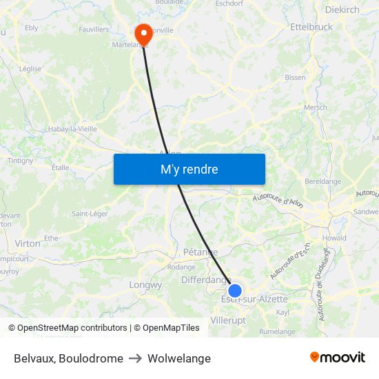 Belvaux, Boulodrome to Wolwelange map