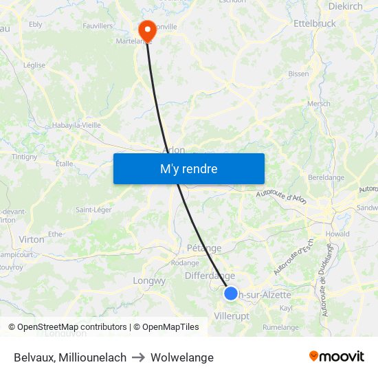 Belvaux, Milliounelach to Wolwelange map