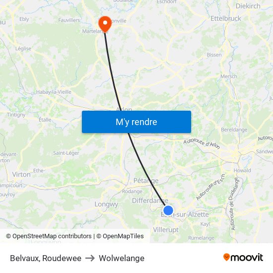 Belvaux, Roudewee to Wolwelange map
