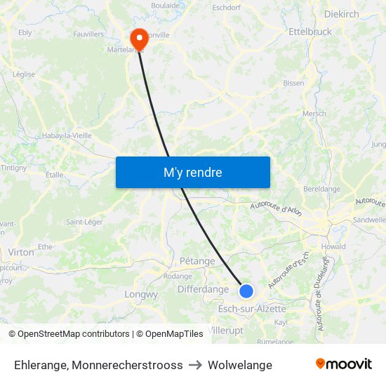 Ehlerange, Monnerecherstrooss to Wolwelange map