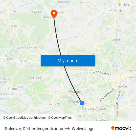 Soleuvre, Déifferdengerstrooss to Wolwelange map