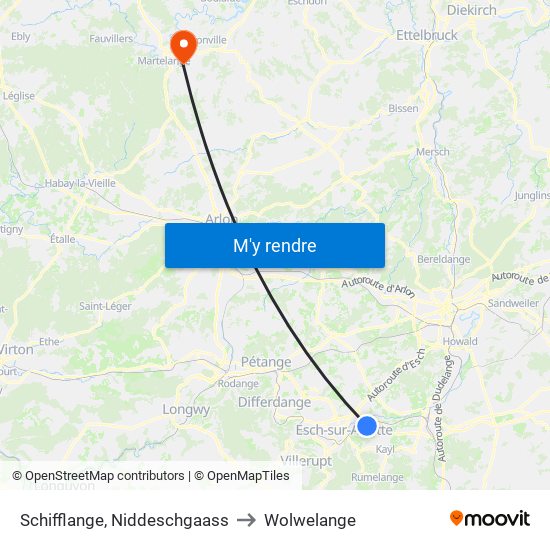 Schifflange, Niddeschgaass to Wolwelange map