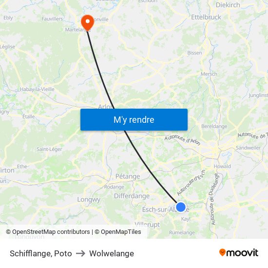 Schifflange, Poto to Wolwelange map