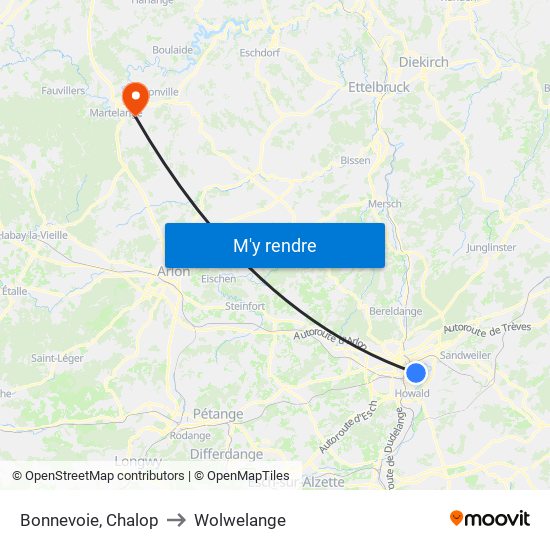 Bonnevoie, Chalop to Wolwelange map
